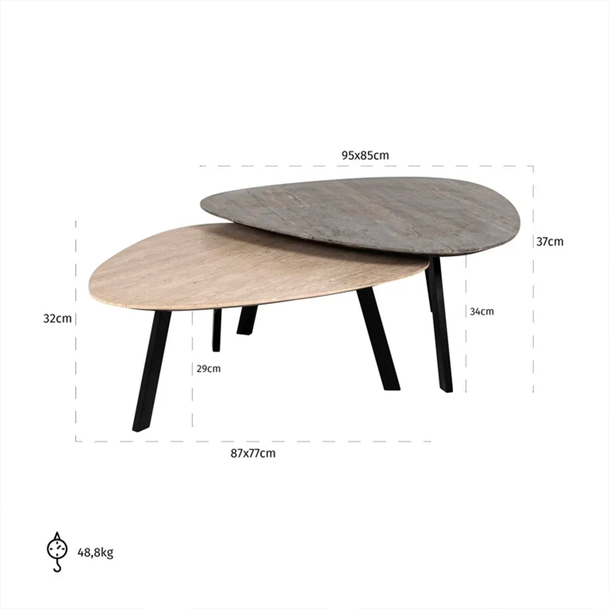 Ensemble de 2 tables basses SPENCER beige/gris travertin