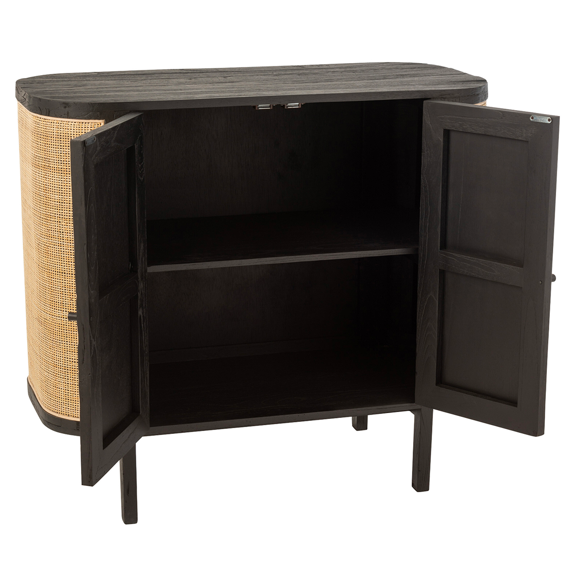 Commode 2 Portes MOLLY en bois exotique et rotin noir