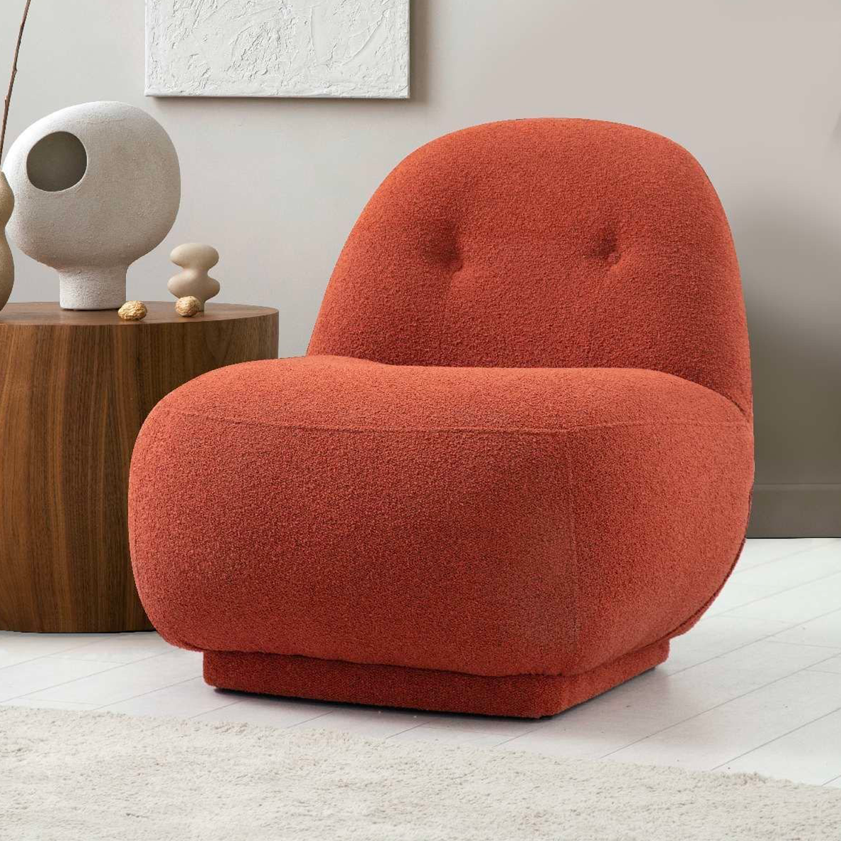 Fauteuil GINE WING tissu bouclette rouge