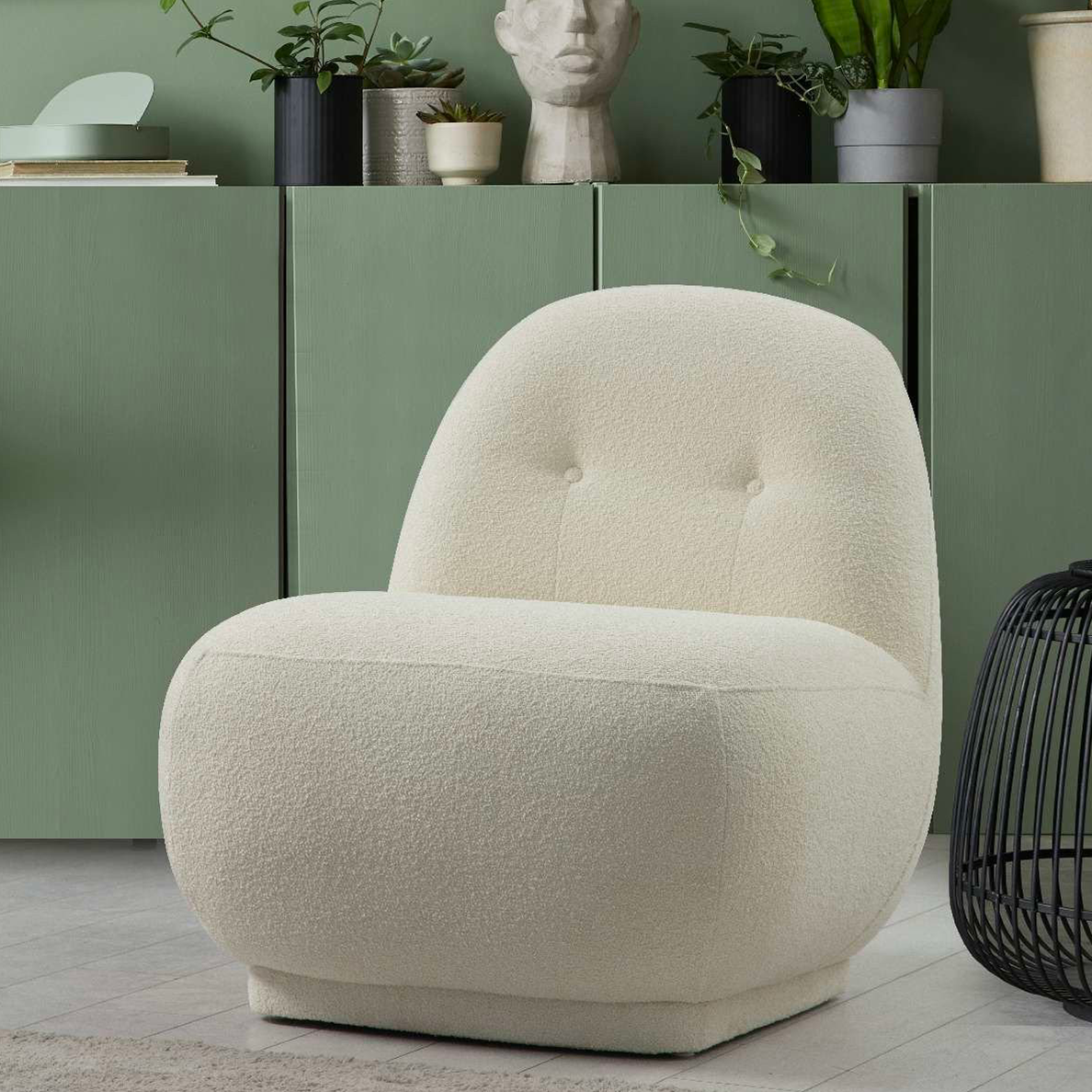 Fauteuil GINE WING tissu bouclette blanc