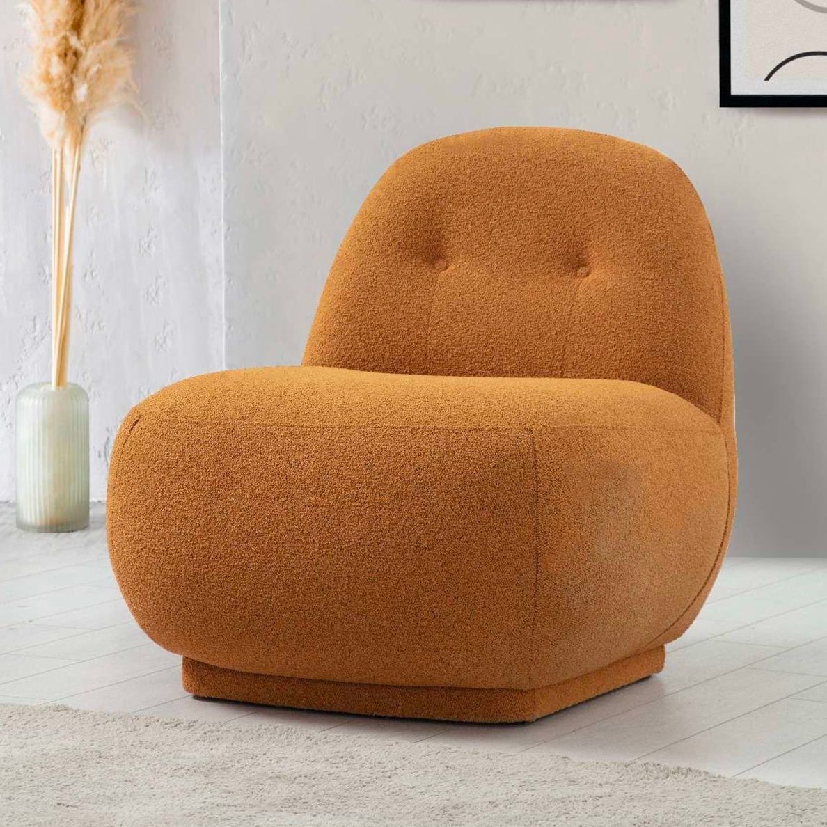 Fauteuil GINE WING tissu bouclette mustard