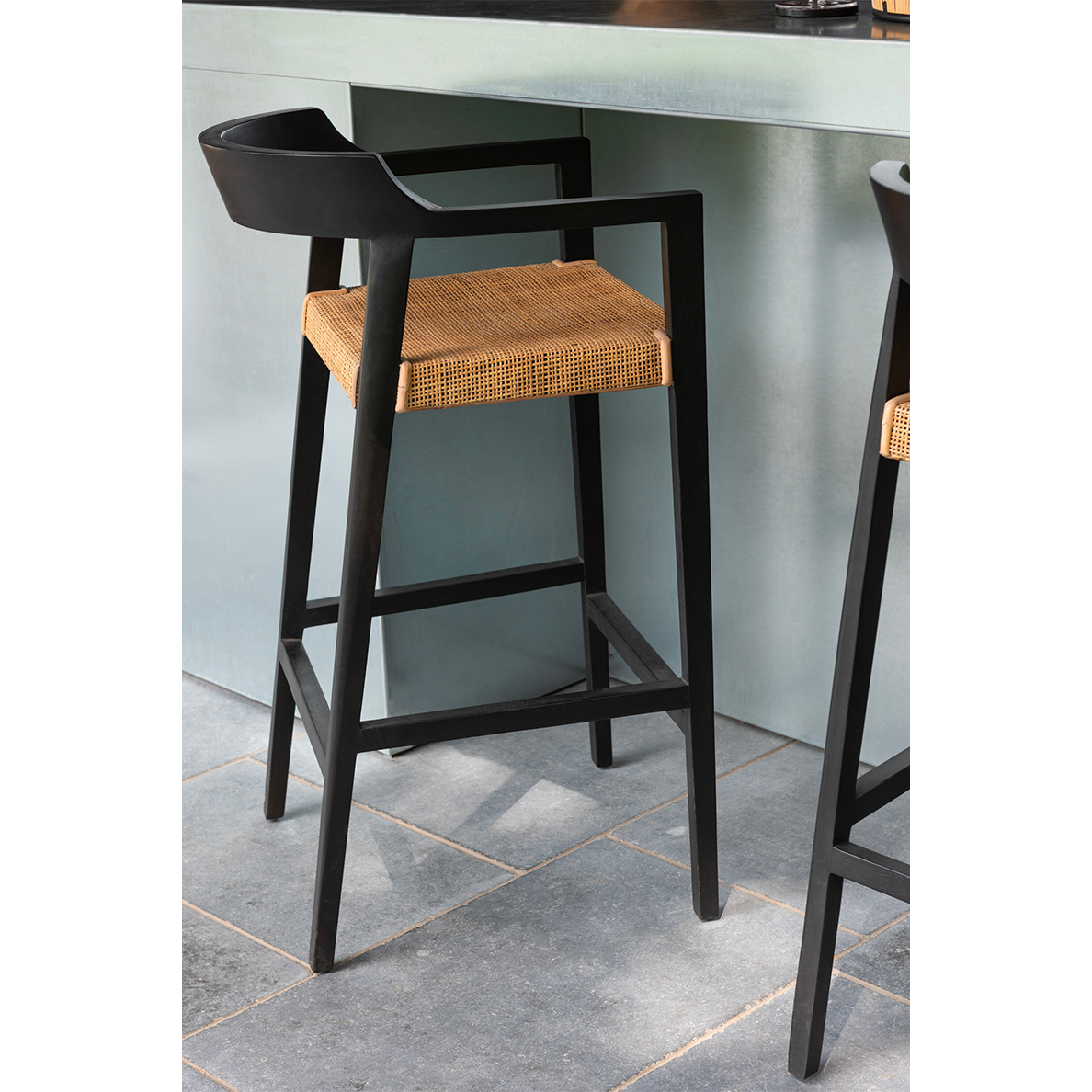 Tabouret de bar EMMA en teck noir/marron