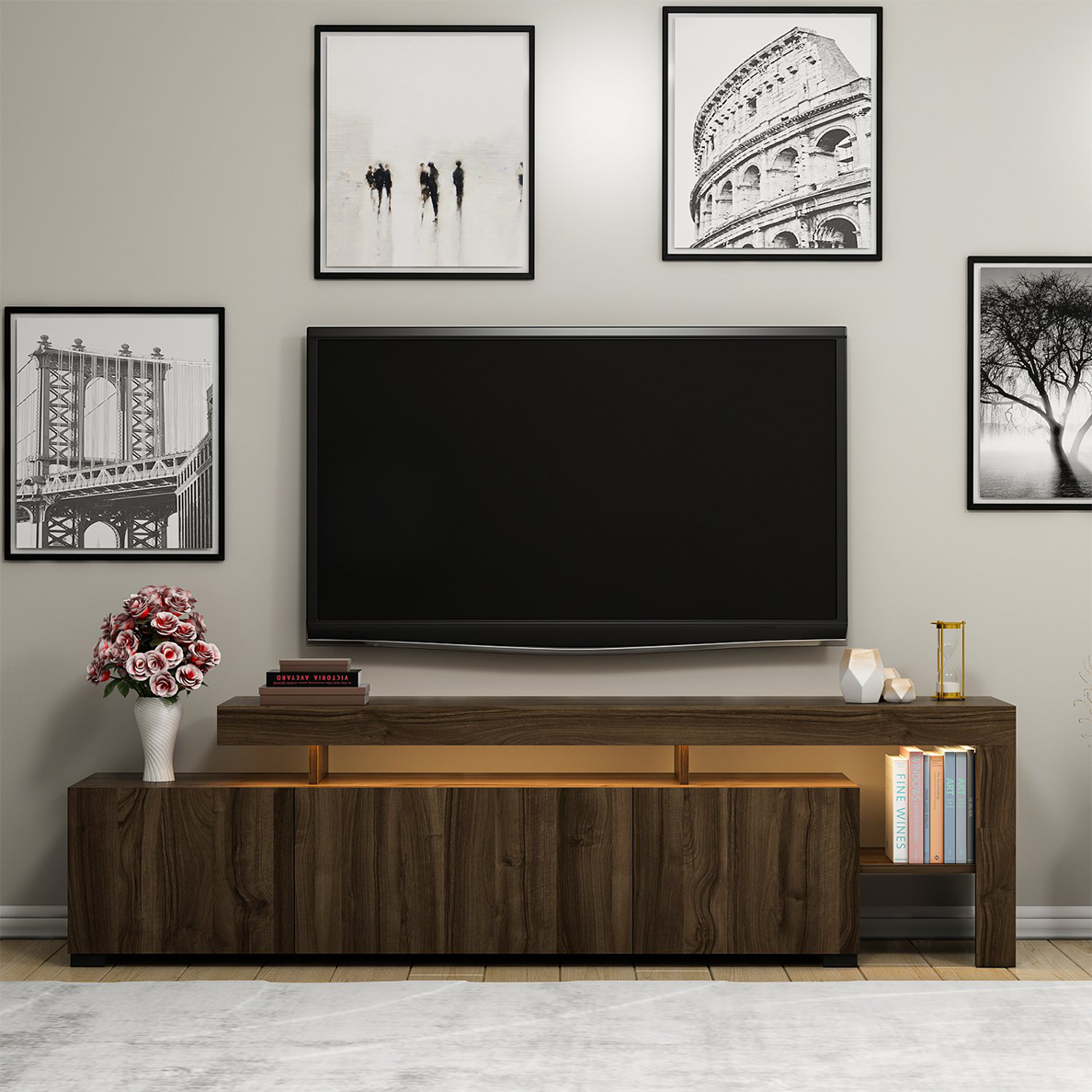 Meuble TV BLOOM brun LED