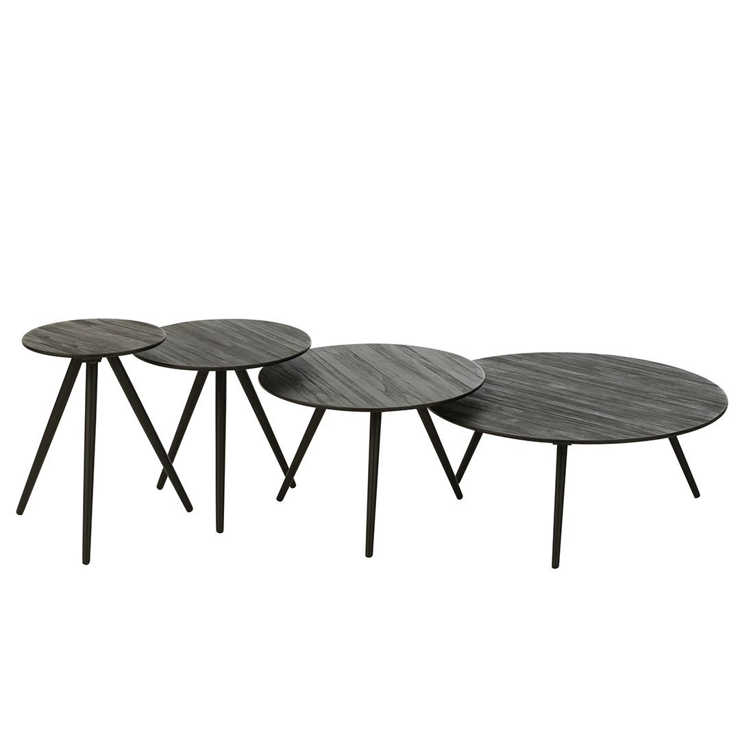 Set de 4 tables ROUND en teck recyclé.