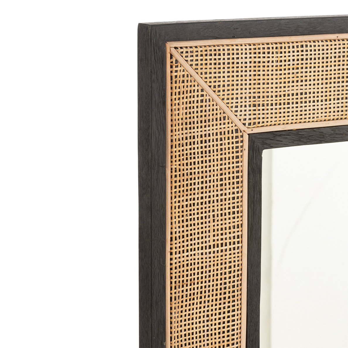 Miroir MOLLY en bois Exotique et Rotin noir