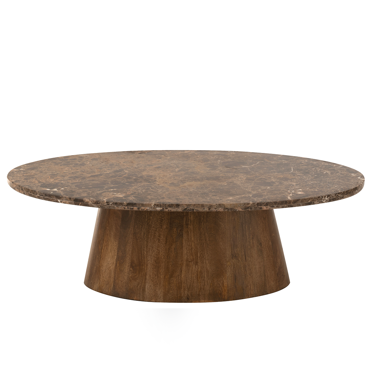 Table Basse Ovale Marbre/Bois De Manguier Marron