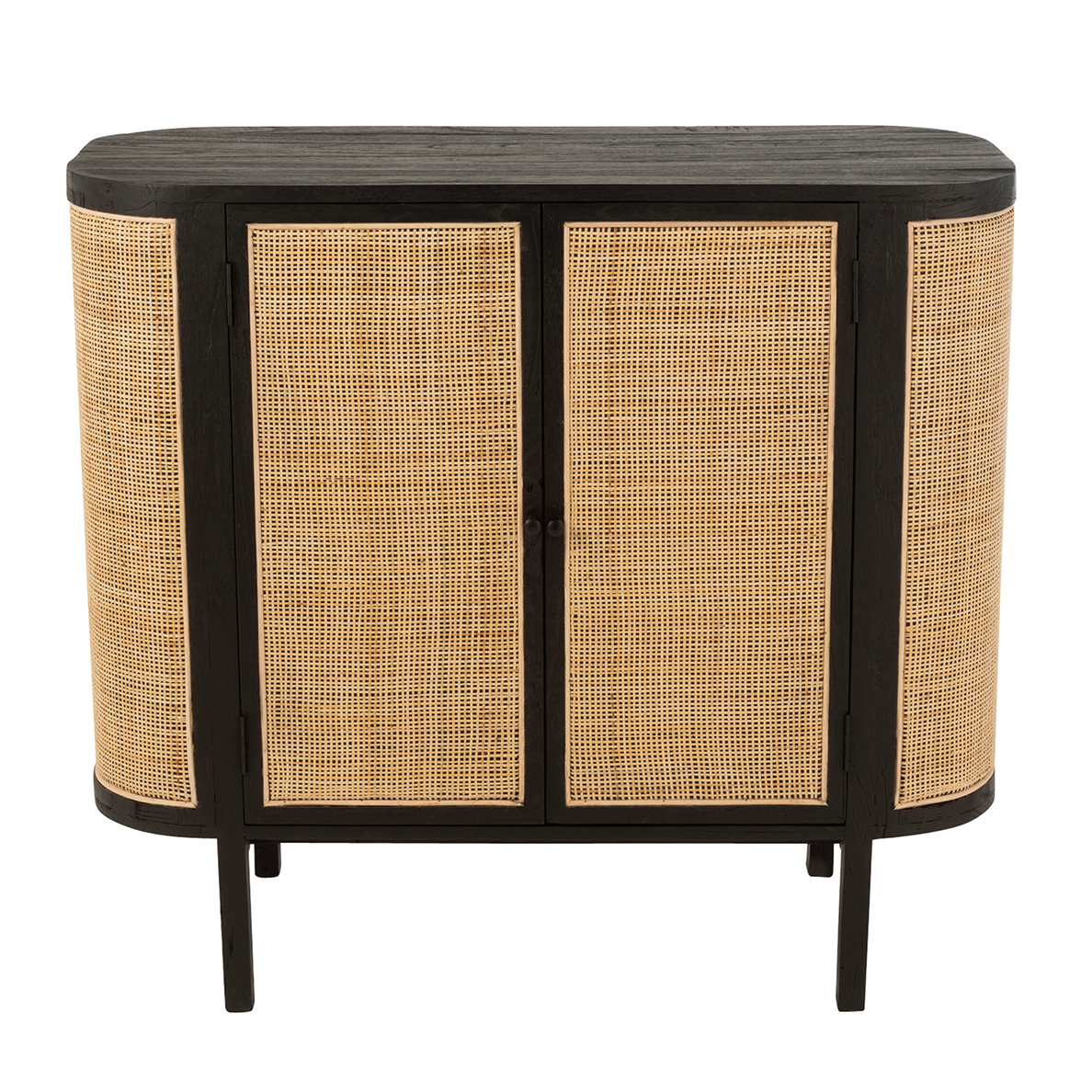 Commode 2 Portes MOLLY en bois exotique et rotin noir