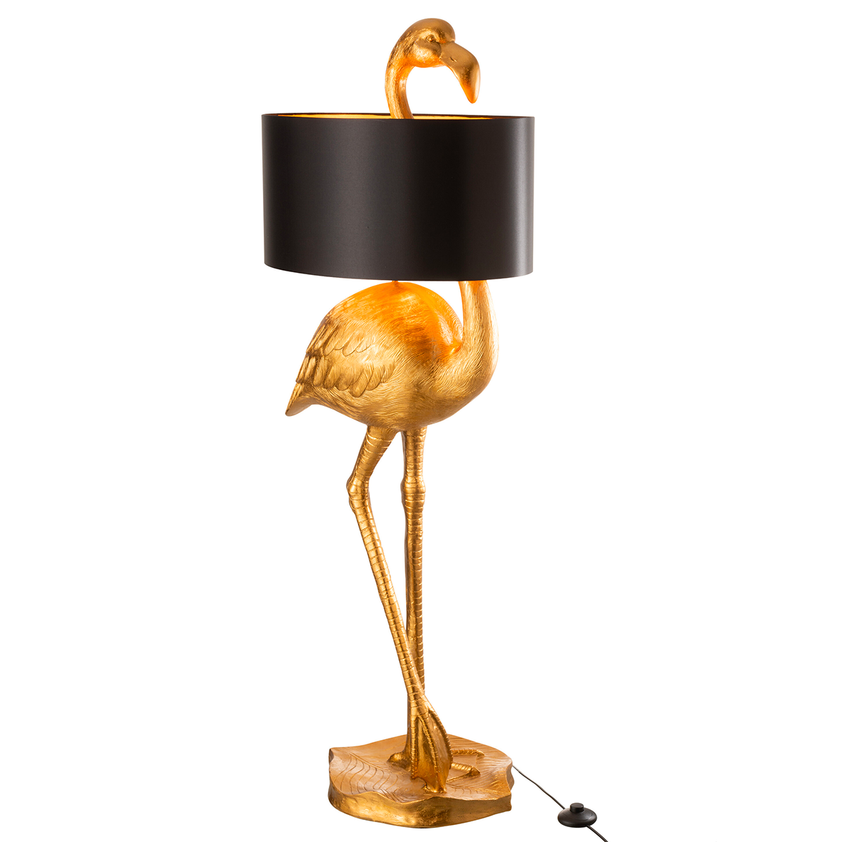 Lampe Flamant Rose Resine Or/Noir