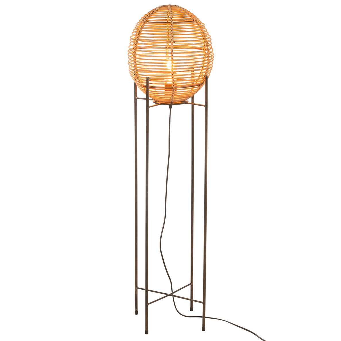 Lampe Sur Pied Avec Cadre Metal/Rotin Naturel