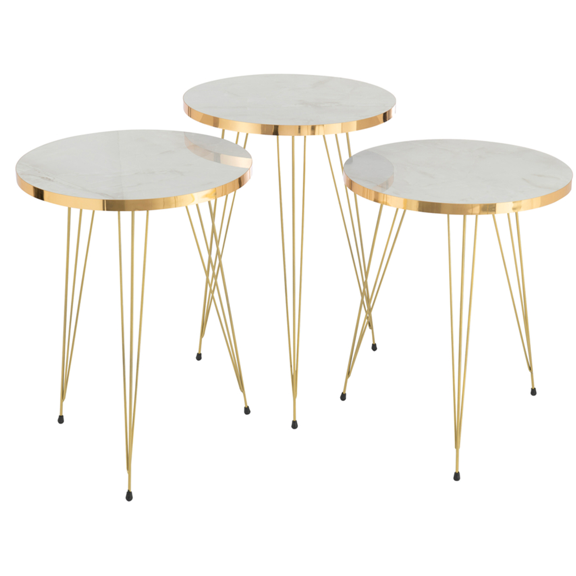 Set de 3 Tables D'Appoint Mdf/Métal Blanc/Or