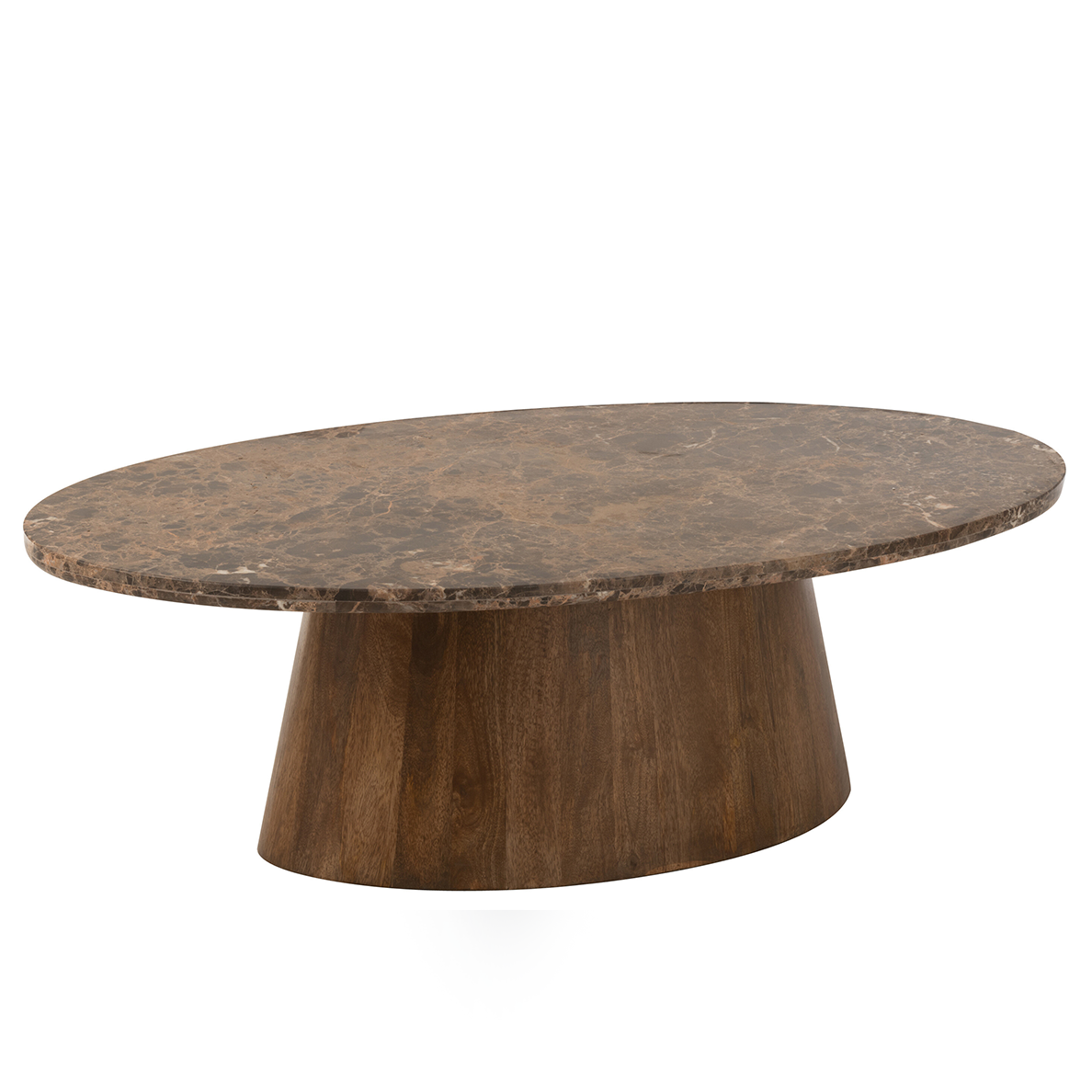 Table Basse Ovale Marbre/Bois De Manguier Marron