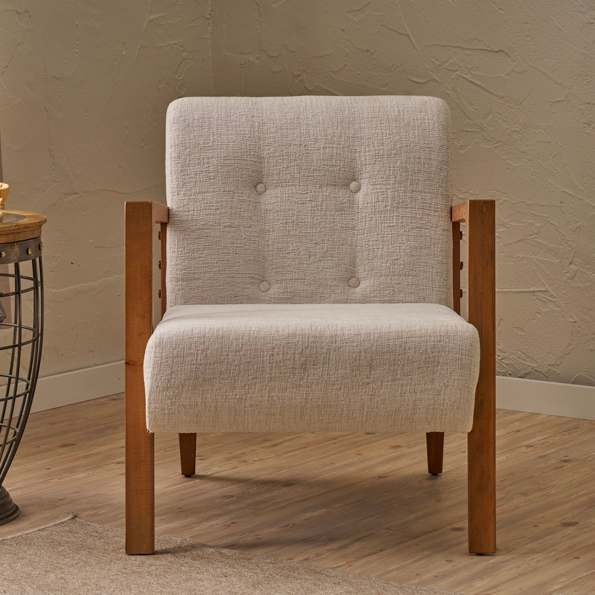 Fauteuil MELIA tissu texturé écru