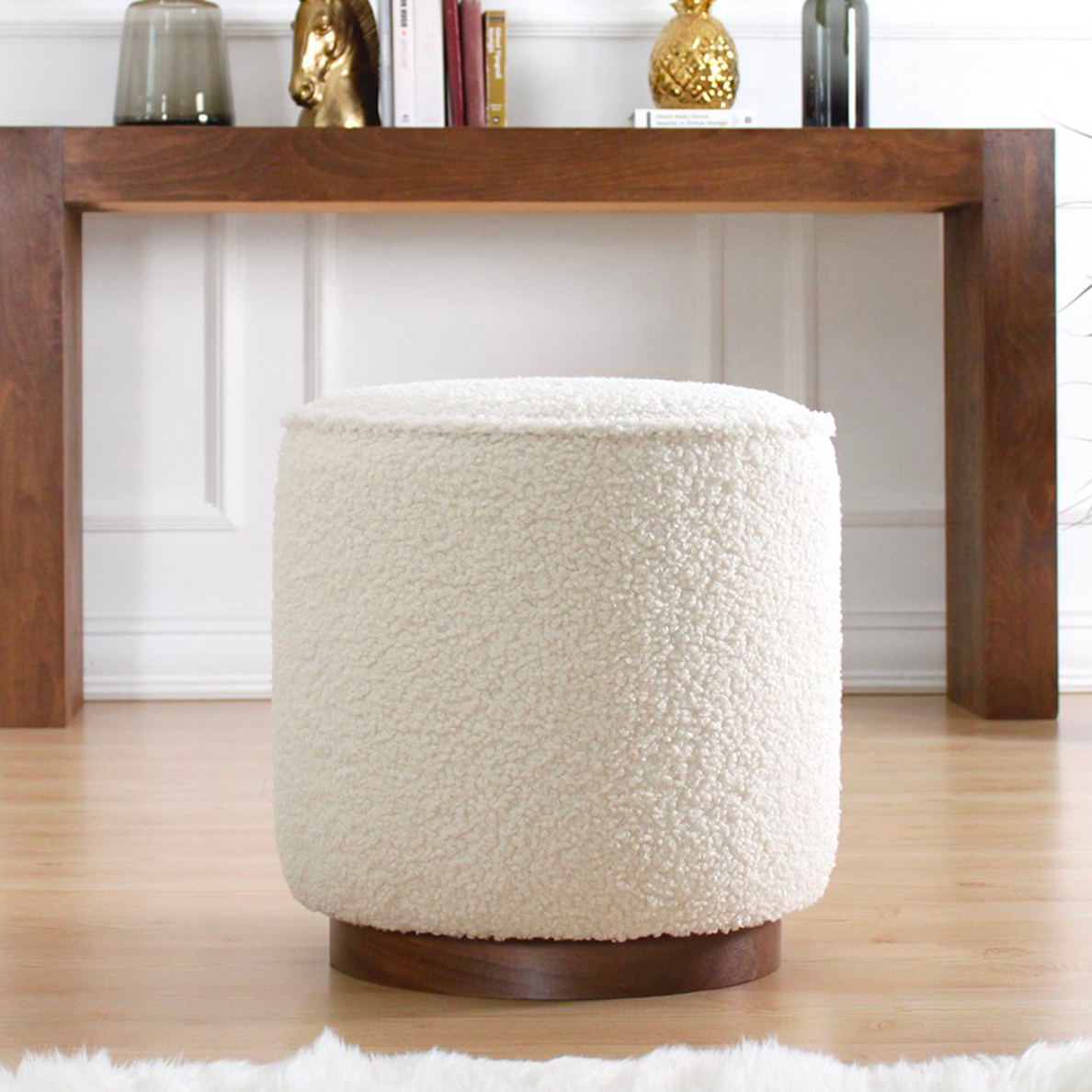 Pouf LUNA tissu bouclette blanc