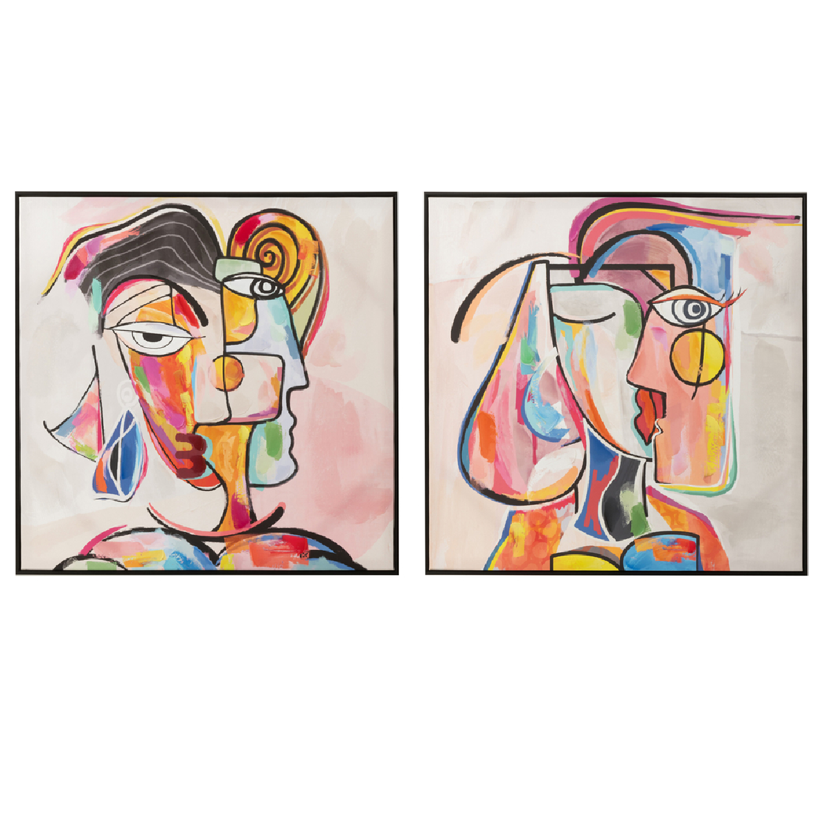 2 Tableaux TANGA murale abstrait visages Toile/Peinture