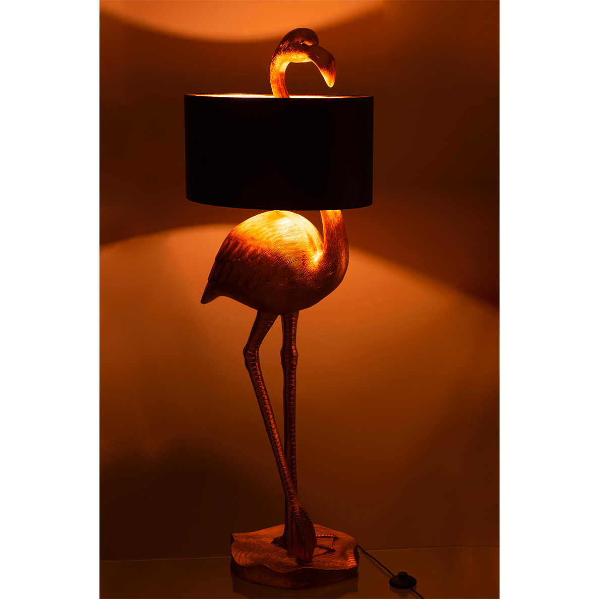 Lampe Flamant Rose Resine Or/Noir