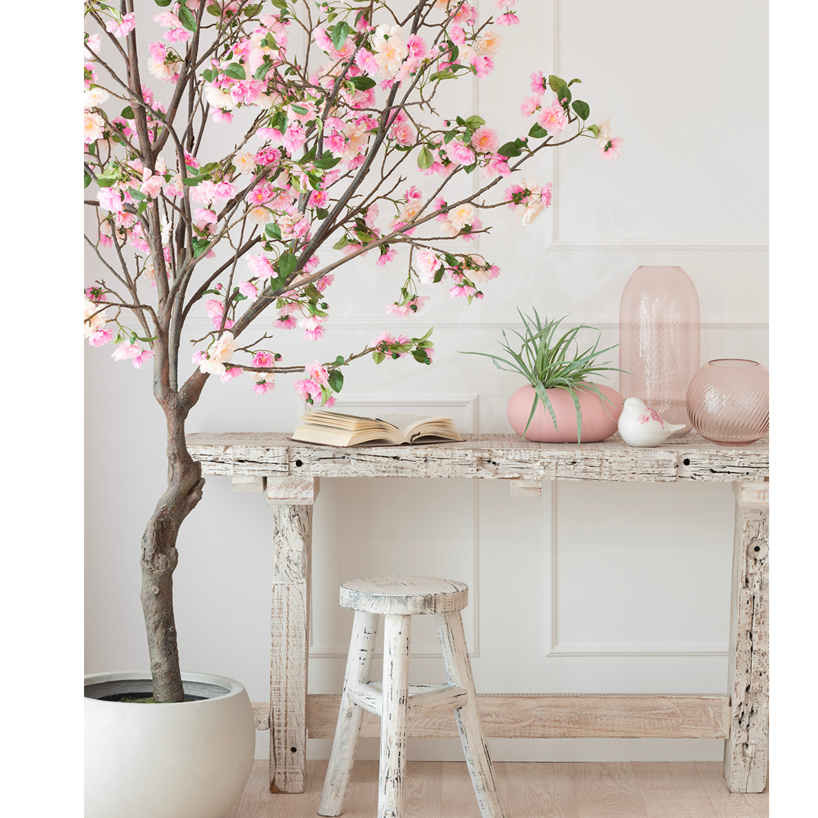 Arbre en plastique Blossomtree rose/marron grand