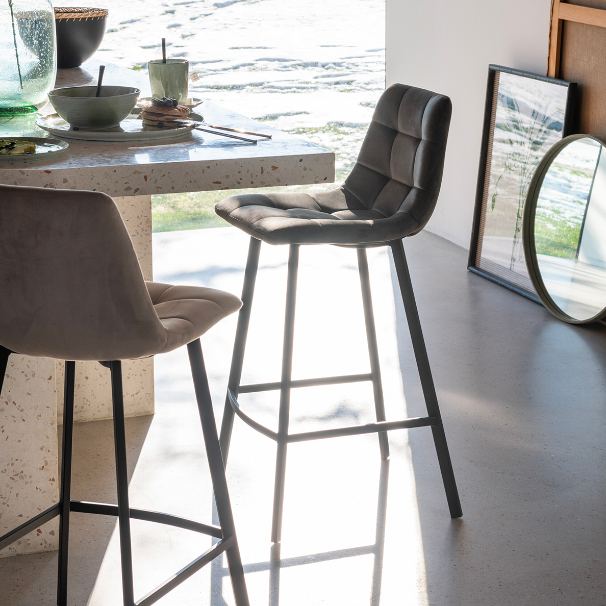 Tabouret de bar Olivier Textile/Métal Gris