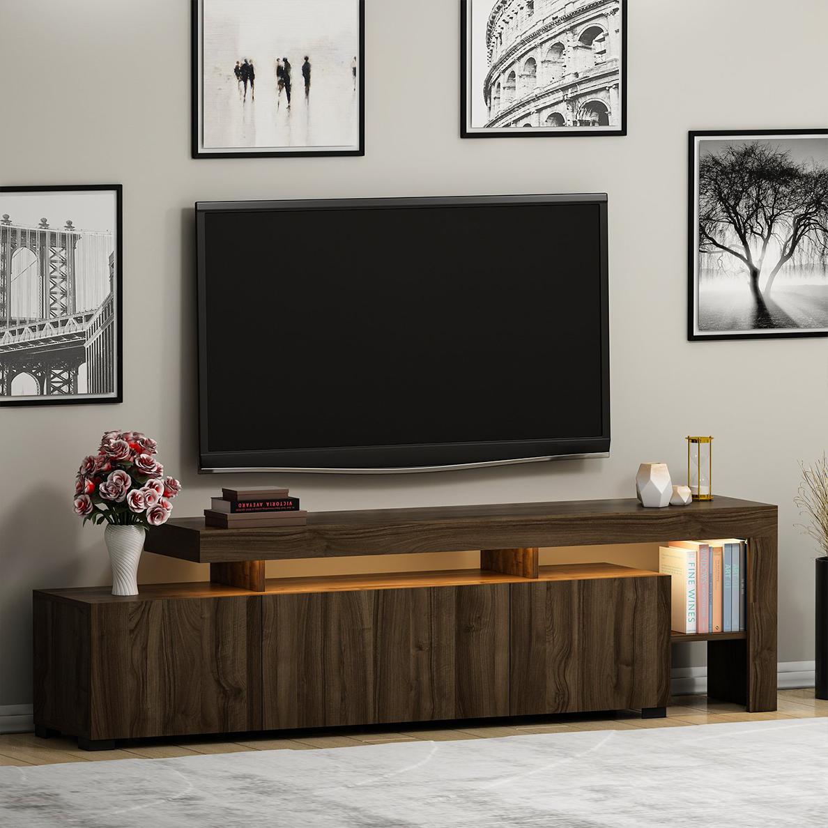 Meuble TV BLOOM brun LED