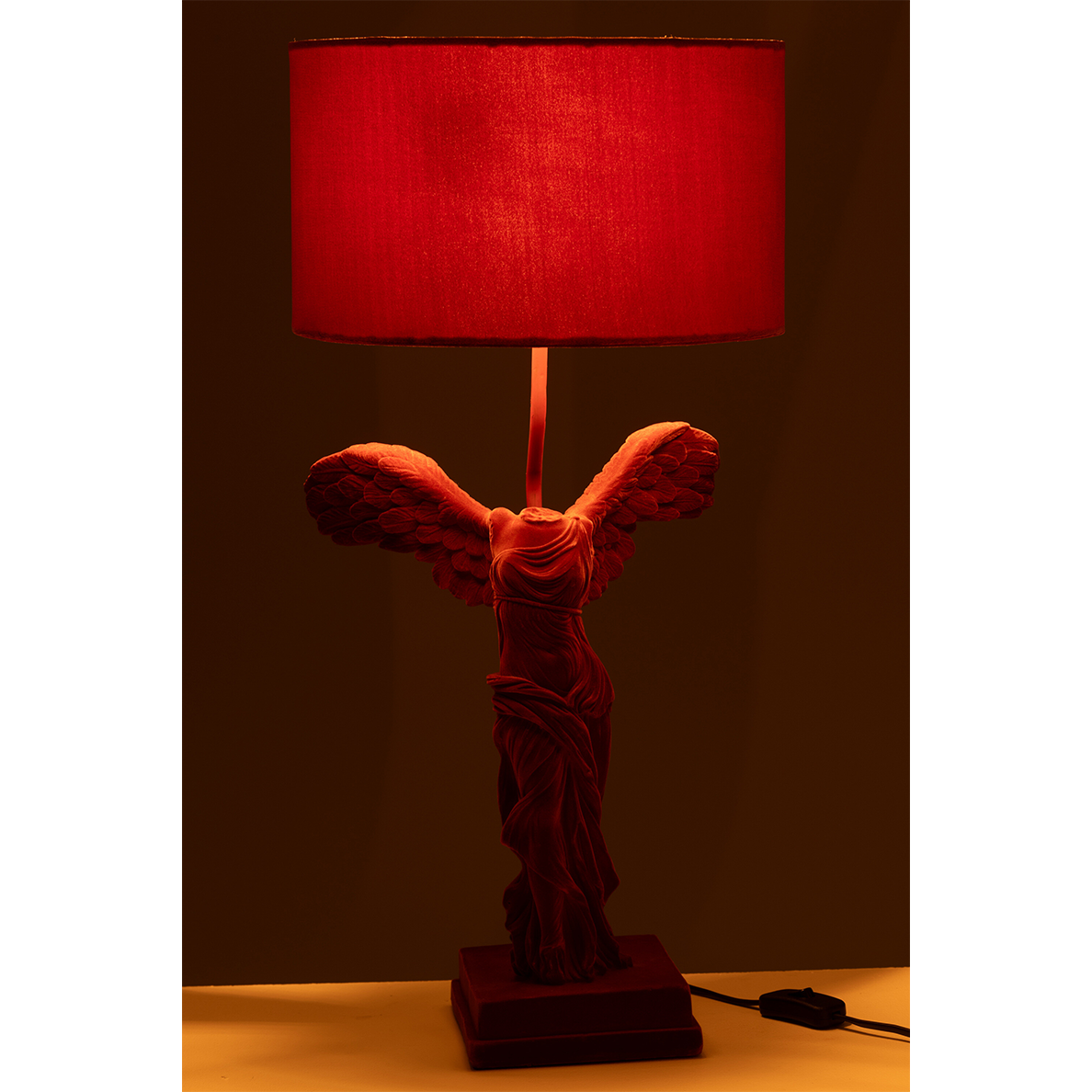 Lampe Sculpture Grecque Resine Velours Bordeau