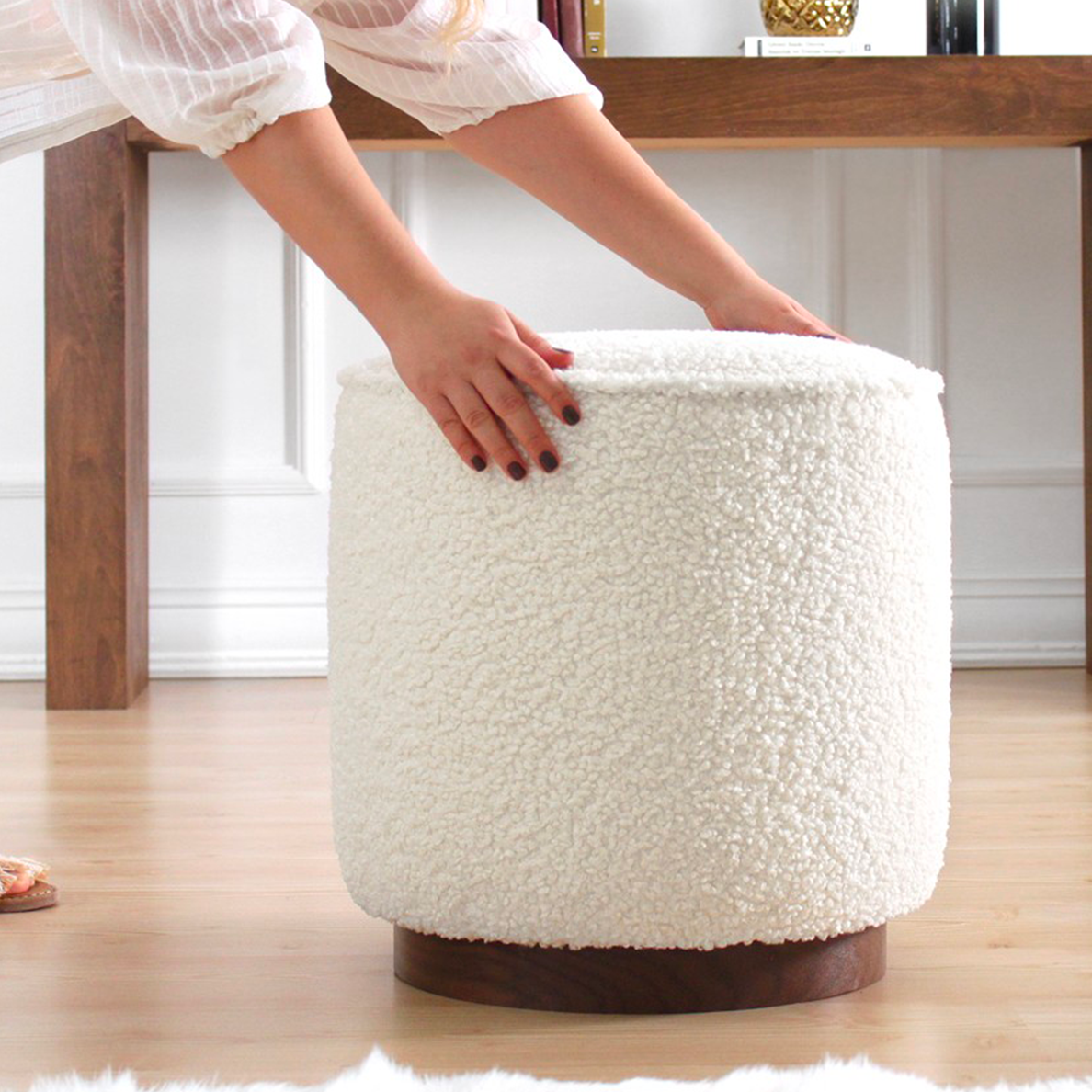 Pouf LUNA tissu bouclette blanc