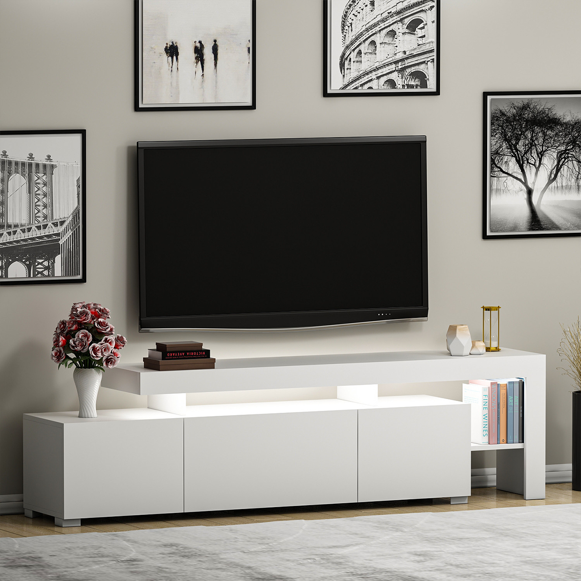 Meuble TV BLOOM Blanc LED