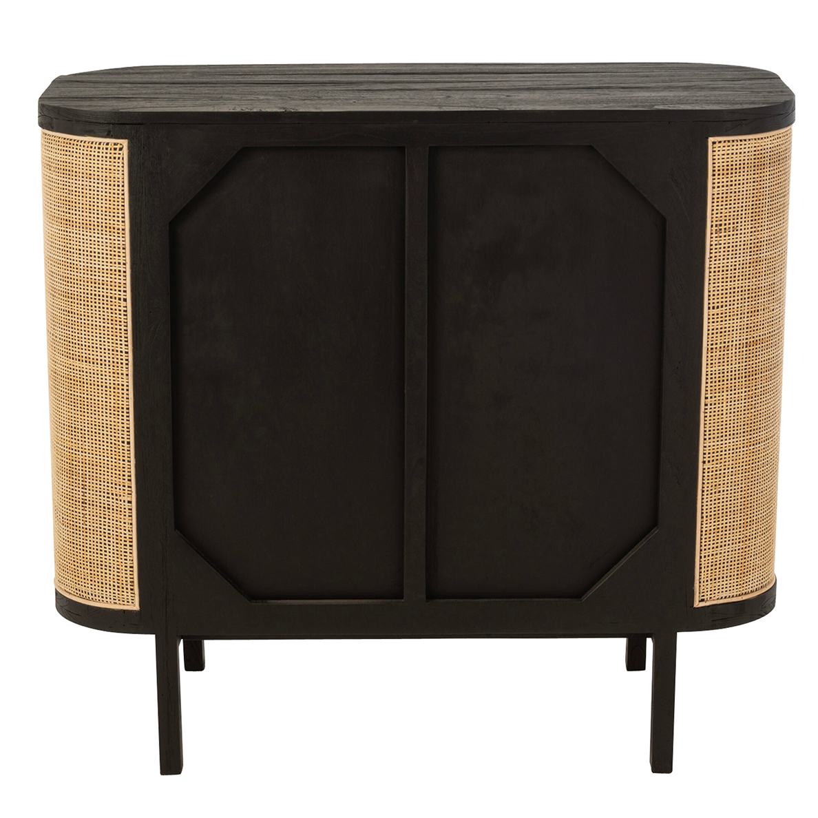 Commode 2 Portes MOLLY en bois exotique et rotin noir