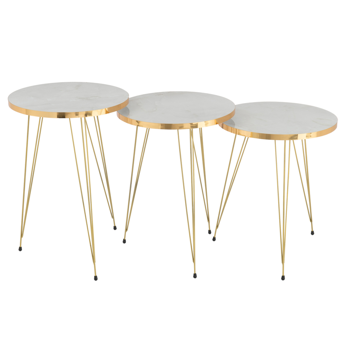 Set de 3 Tables D'Appoint Mdf/Métal Blanc/Or