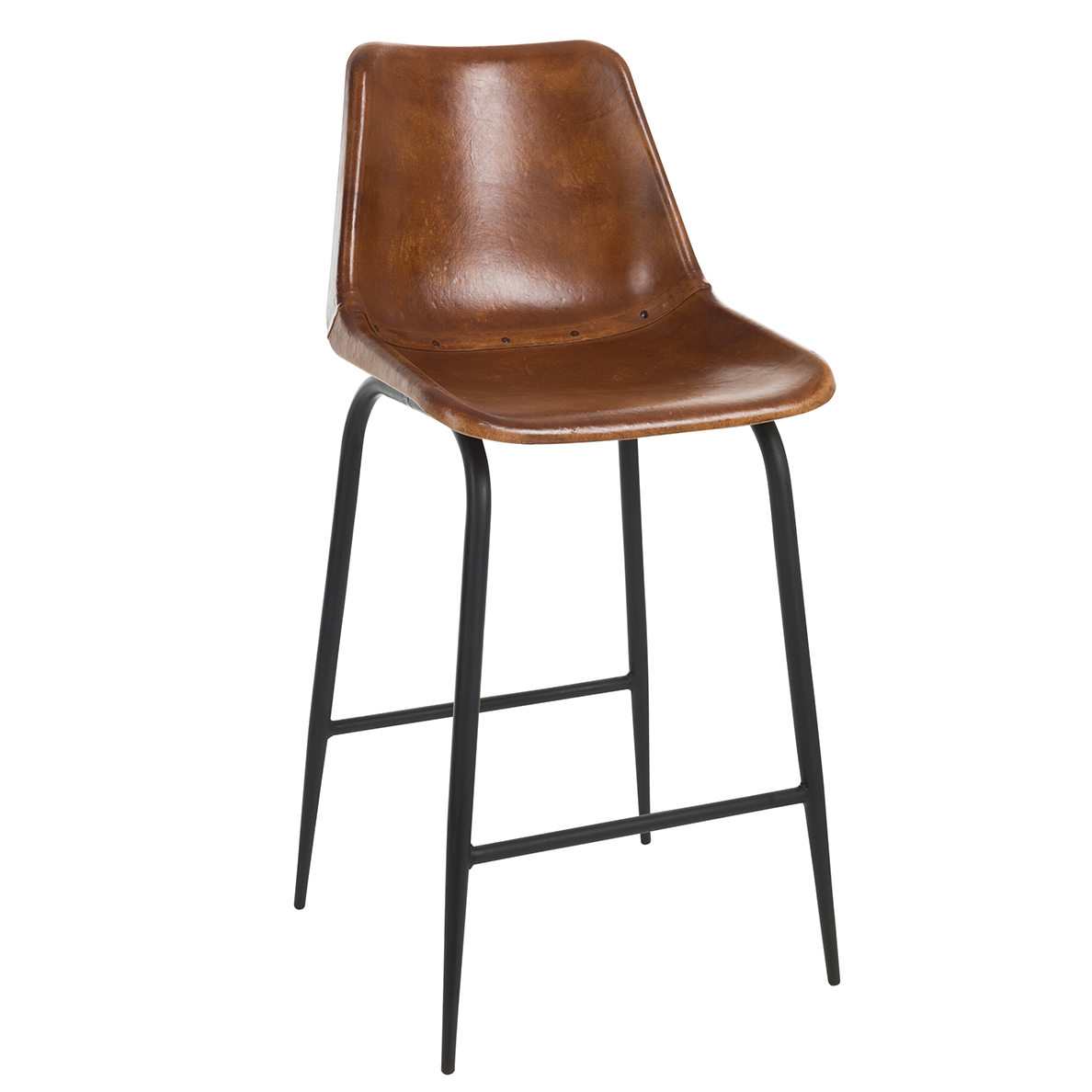 Tabouret de bar en cuir/métal marron