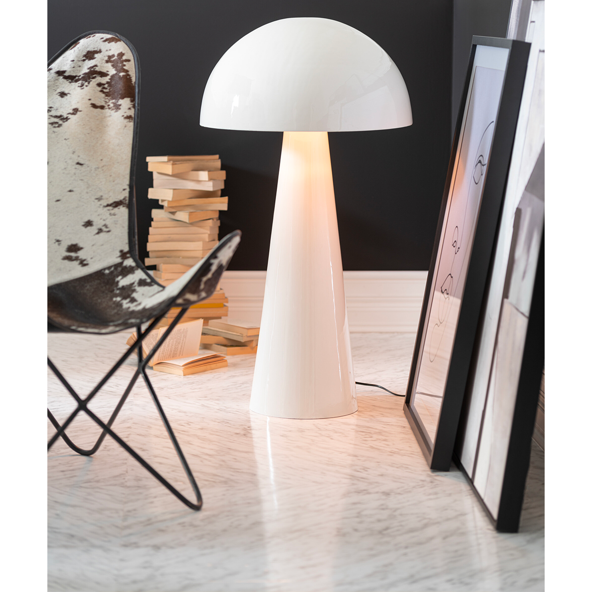 Lampe Champignon Metal Brillant Blanc Extra Large