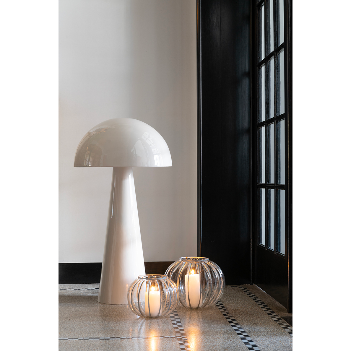 Lampe Champignon Metal Brillant Blanc Extra Large