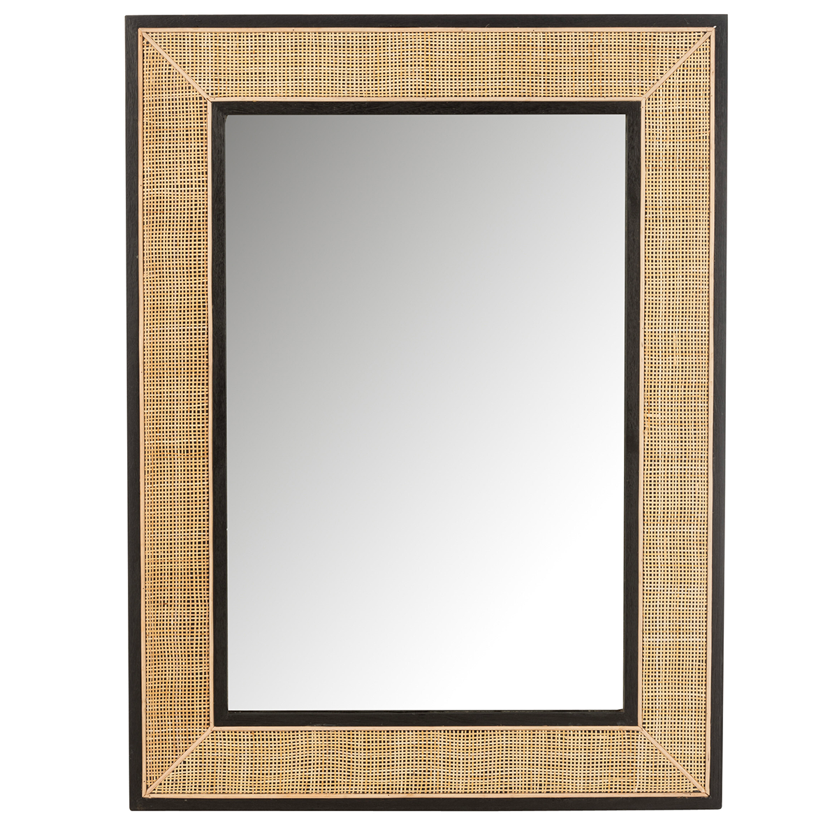 Miroir MOLLY en bois Exotique et Rotin noir