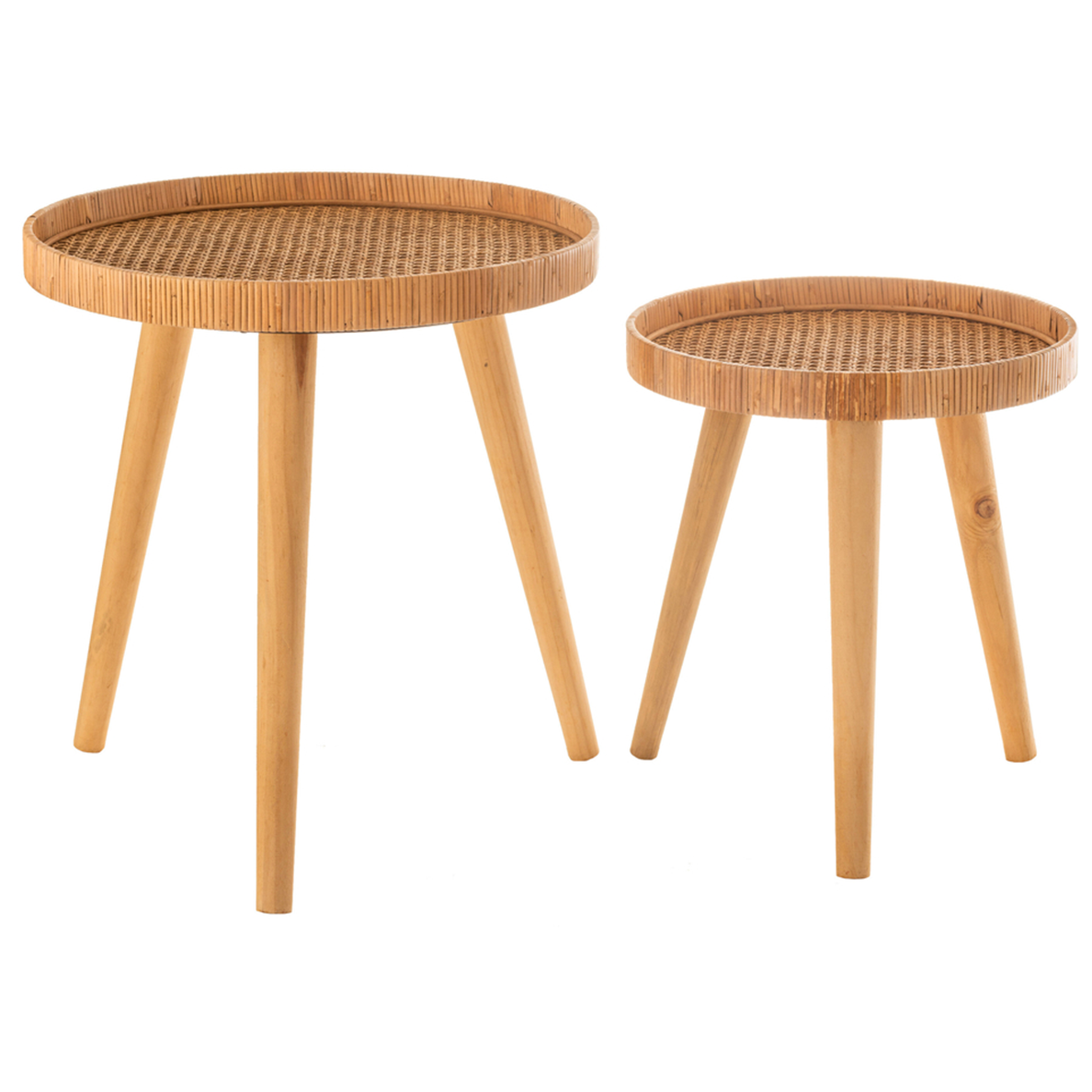 Lot de 2 tables d'appoint rondes tripodes en rotin naturel JLINE