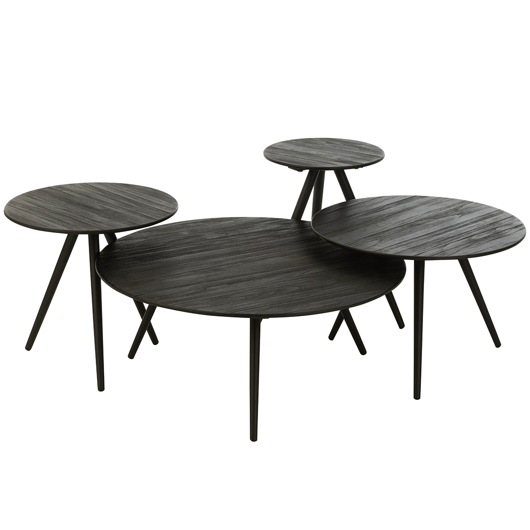 Set de 4 tables ROUND en teck recyclé.