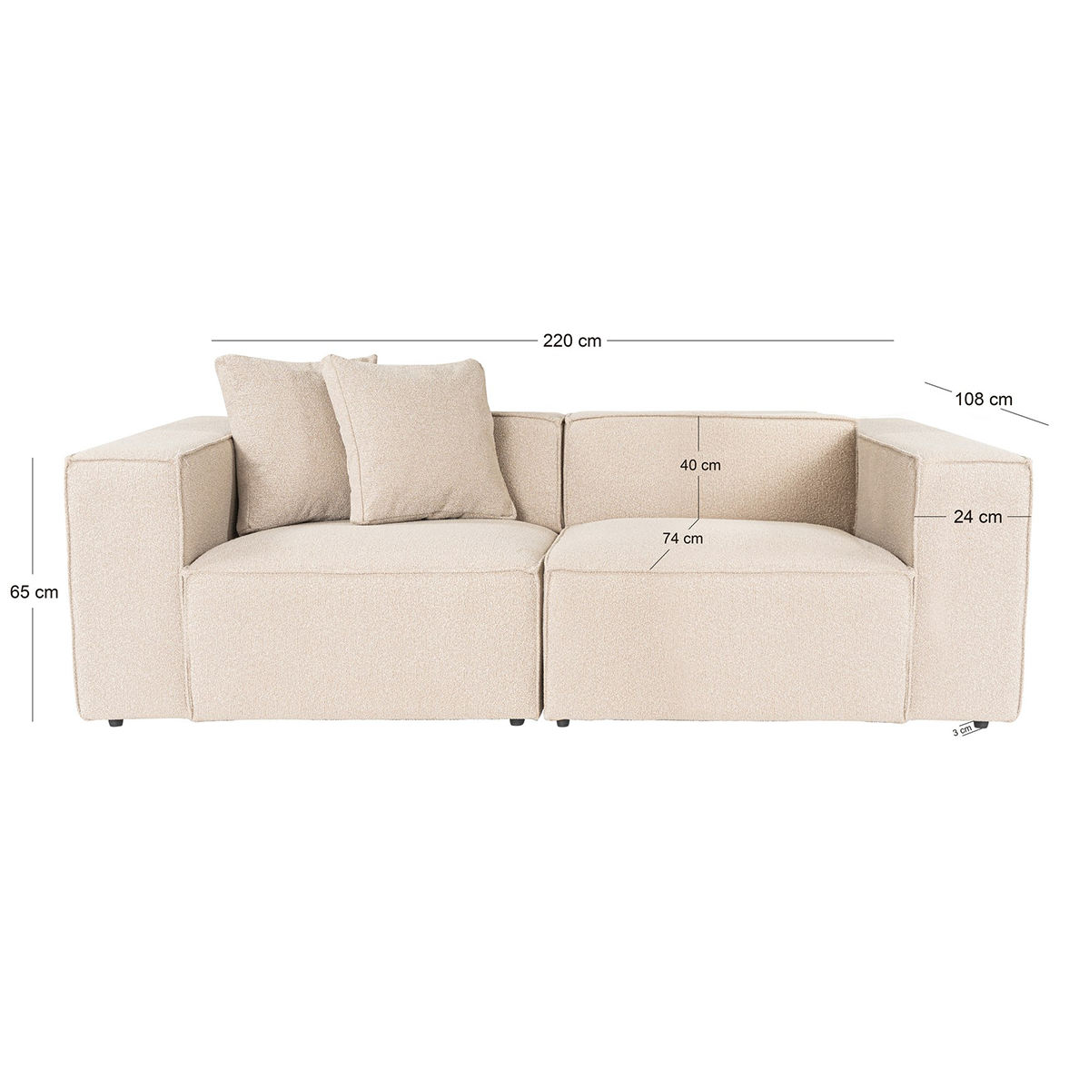 Canapé droit 2 places en lin mocha beige FLOA