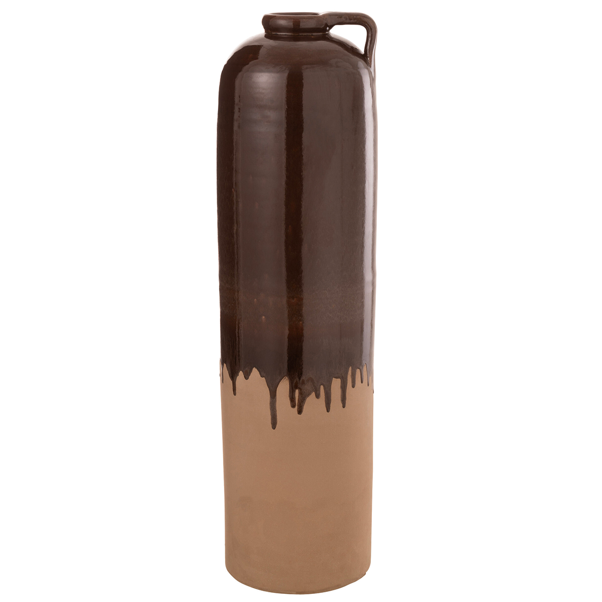 Poignée de vase en céramique beige/marron de taille moyenne