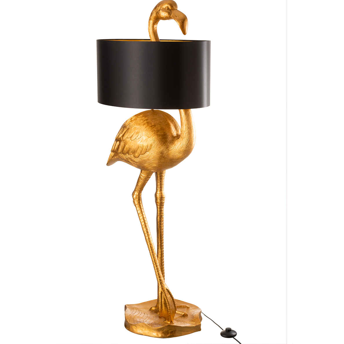 Lampe Flamant Rose Resine Or/Noir