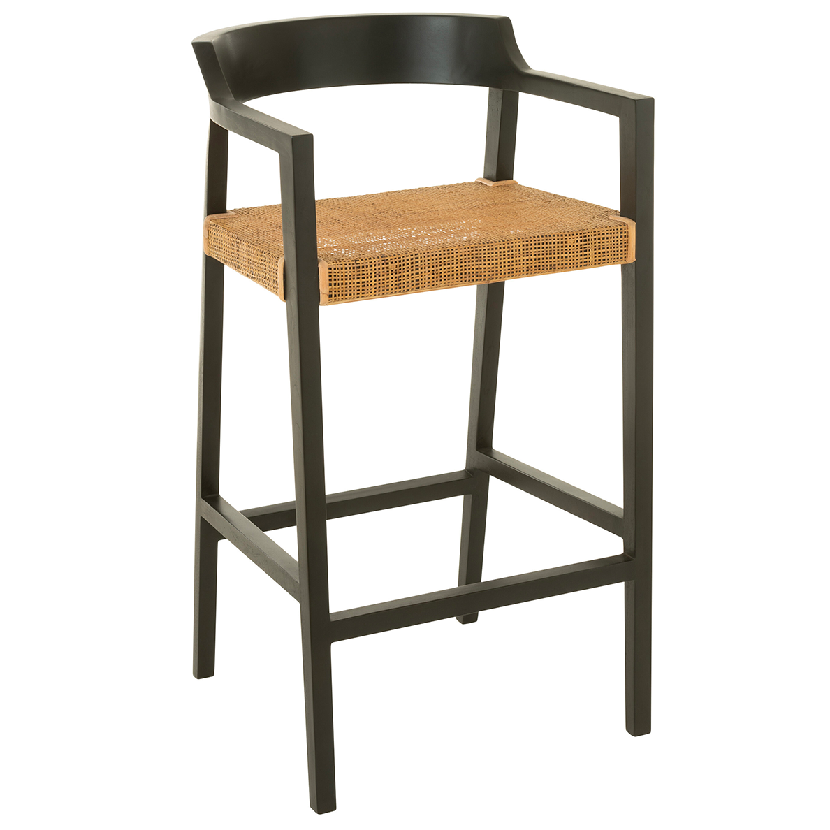 Tabouret de bar EMMA en teck noir/marron