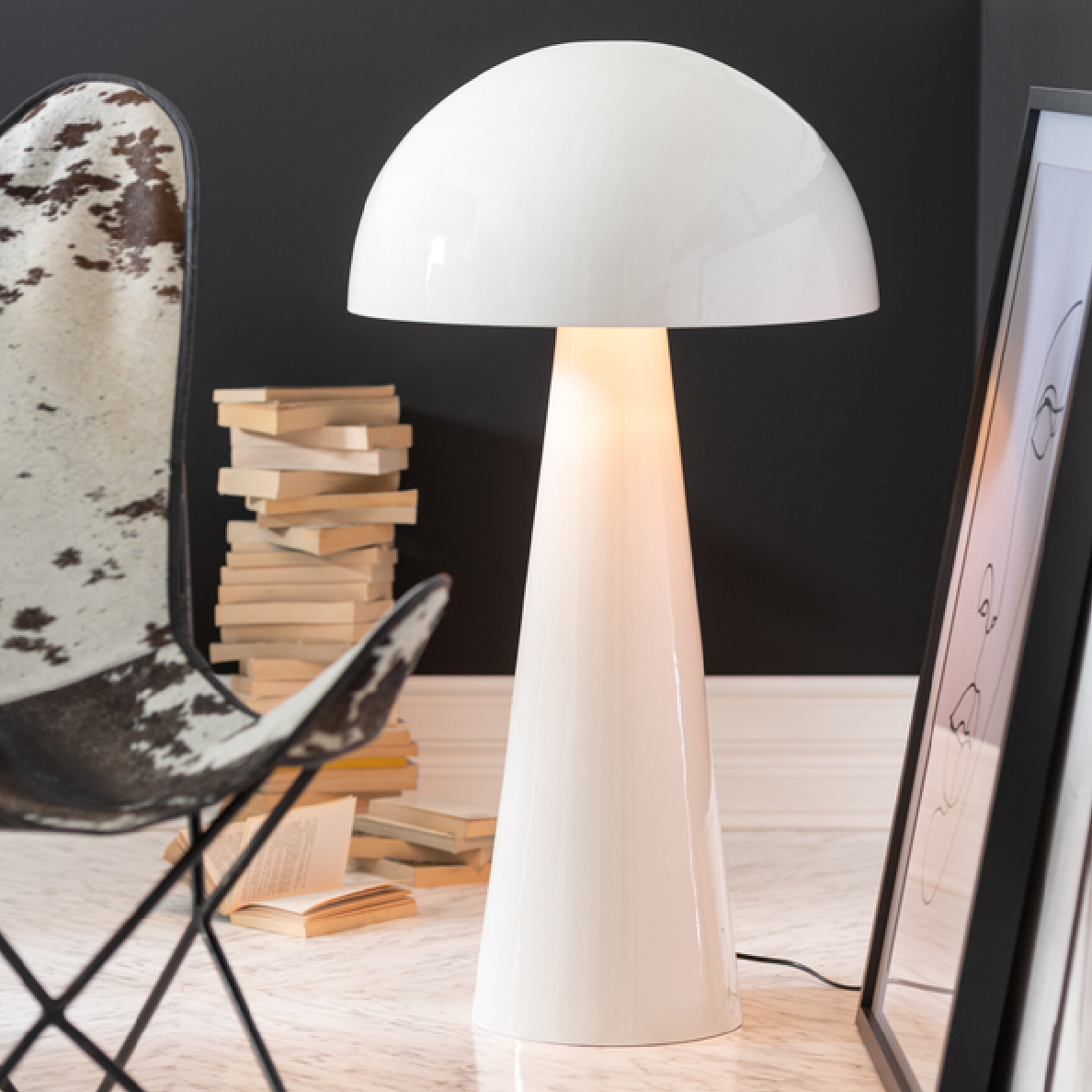 Lampe Champignon Métal Blanc Brillant - Taille XXL