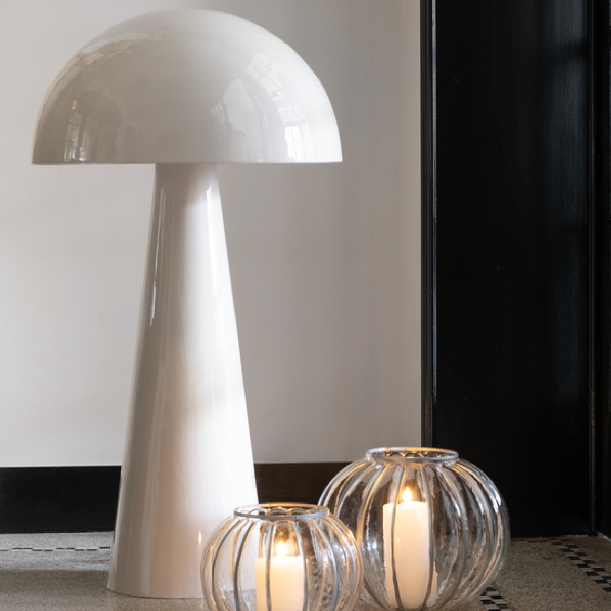 Lampe Champignon Métal Blanc Brillant - Taille XXL